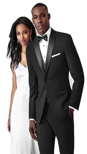

fashionable one button black groom tuxedos peak lapel men wedding party groomsmen 3 pieces suits jacketpantsvesttie k2206997377, Black;gray