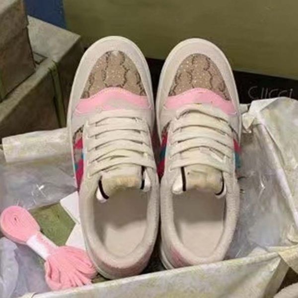 

new lovelight screener loafer shoes for women's men crystal women's sneaker brand designer striped fashion retro dirty leather men, Red;white