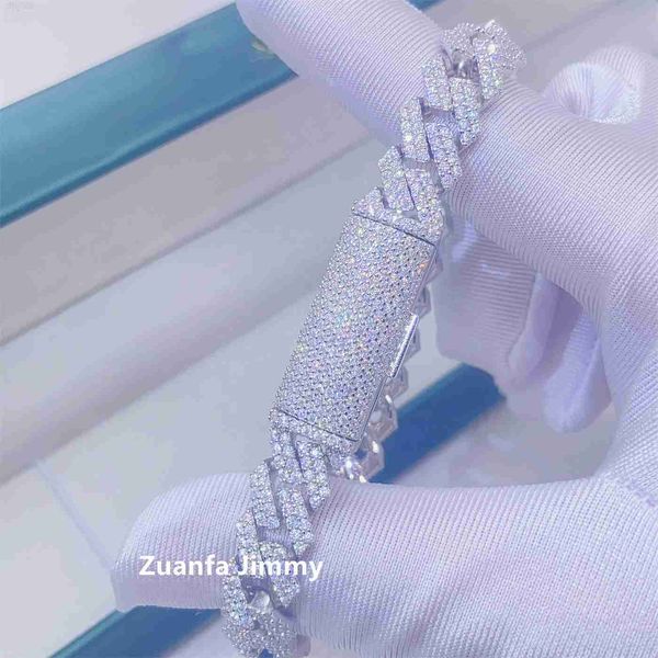 

ready to ship fashion style luxury 10mm two row buss down hip hop jewelry 925 sterling silver vvs1 moissanite cuban