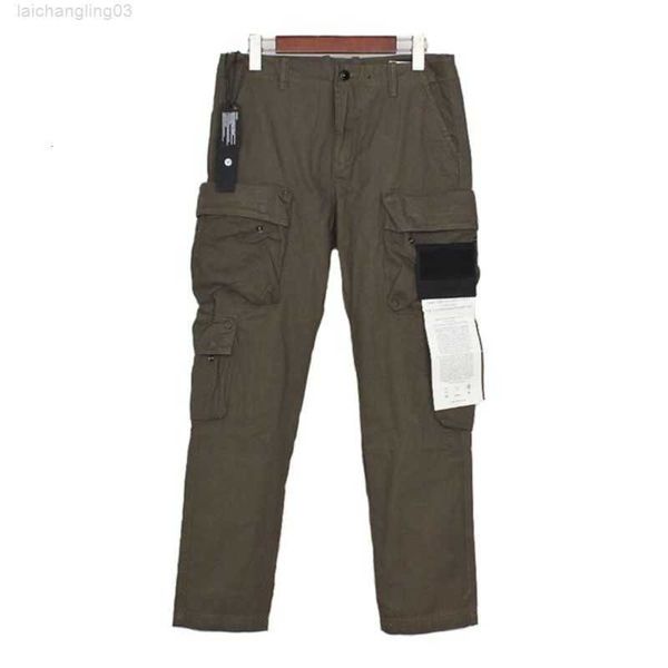 

men's pants fashion brand stone cargo with large pockets embroidered patch casual pantalones loose trousers streetwear dgq8, Black