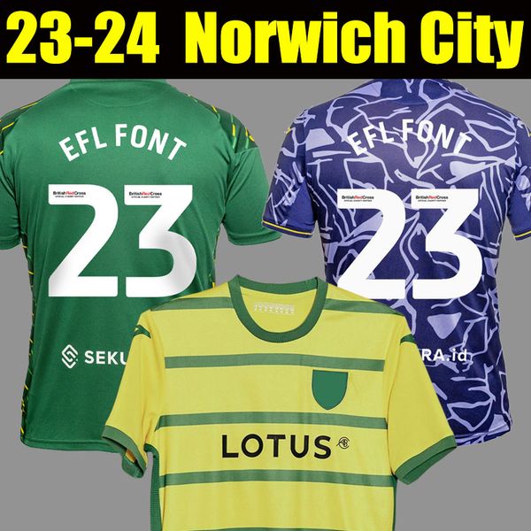 

23 24 norwich pukki soccer jerseys city 2023 2024 hugill rashica mclean dowell buendia tzolis sargent home yellow away green third purple ki, Black;yellow