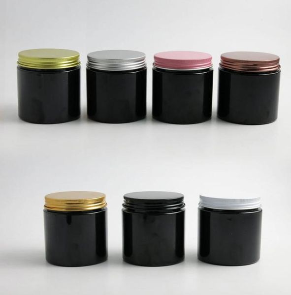 

24 x 200g empty black cosmetic cream containers cream jars 200cc 200ml for cosmetics packaging plastic bottles with metal lids8152745