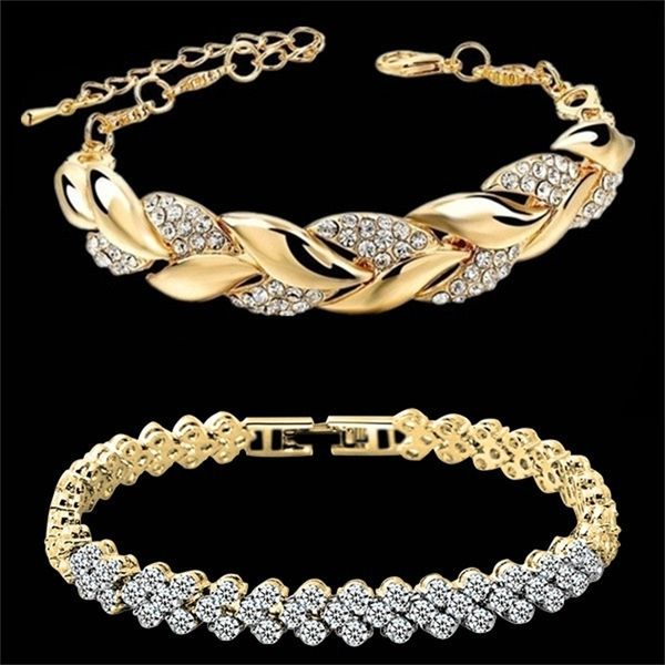 

charm bracelets luxury love braided leaf bracelet crystal wedding for women anniversary valentines day gifts aesthetic jewelry 230816, Golden;silver