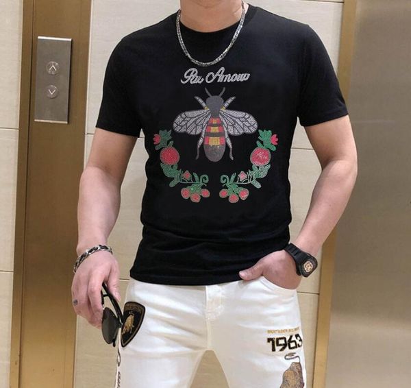 

s-6xl anime t-shirt men graphic rhinestones summer fashion drill t-shirts streetwear 1t, White;black