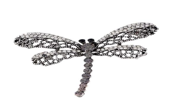 

2019 vintage dragonfly brooch women insect jewelry hollow out rhinestone brooches broches ladies lapel hijab scarf banquet pin 10p4043820, Gray
