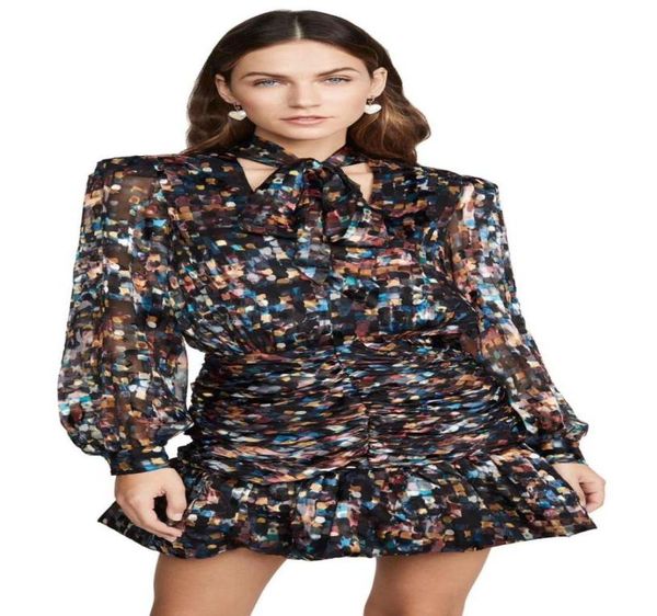 

2020 autumnwinter european and american bowtie drape waist small checkered print fishtail dress skirt4576343, Black;pink