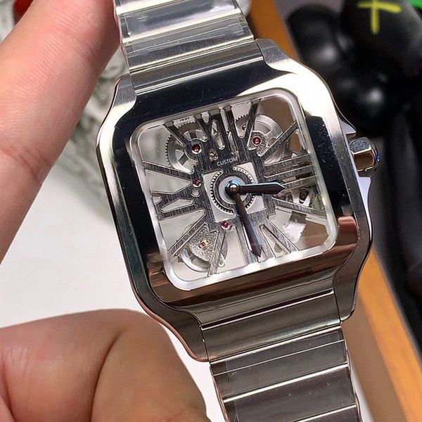 

classic hollow tourbillon mechanical watch square roman dial clock movement sapphire glass stainless steel men watches, Slivery;brown