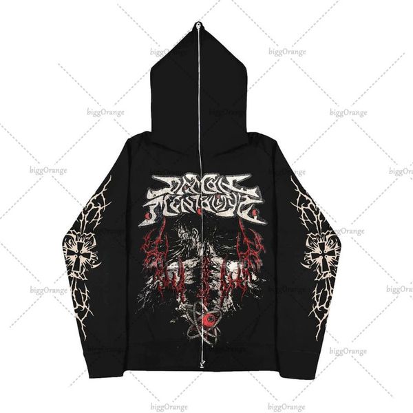 

men's hoodies sweatshirts american high street rock hip hop print oversized hoodie men's y2k street harajuku retro casual loose zi, Black