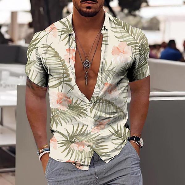 

men's casual shirts 3d floral print summer for men male hawaiian tropical shirt beach short sleeve fashion tee homme blouse camisa, White;black