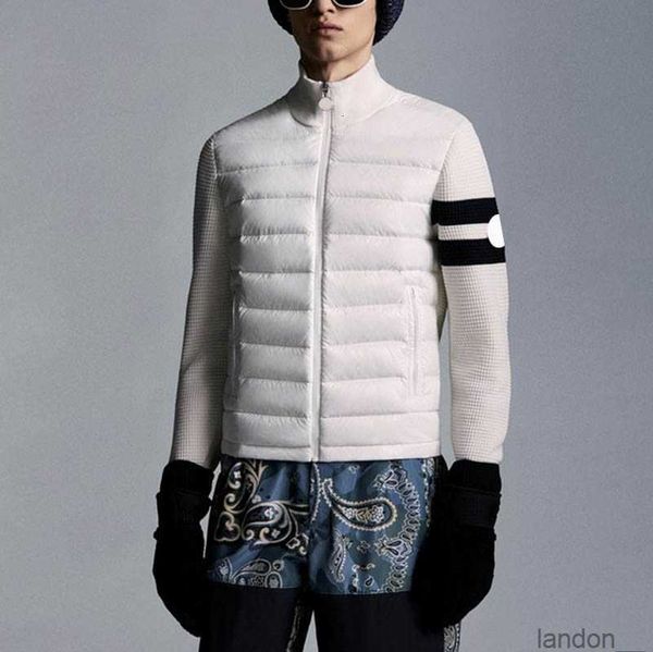 

winter stand collar mens down jacket striped sleeve design men knitted jacket arm glue badge mens coat fashion casual knit jackets size 1--4, Black