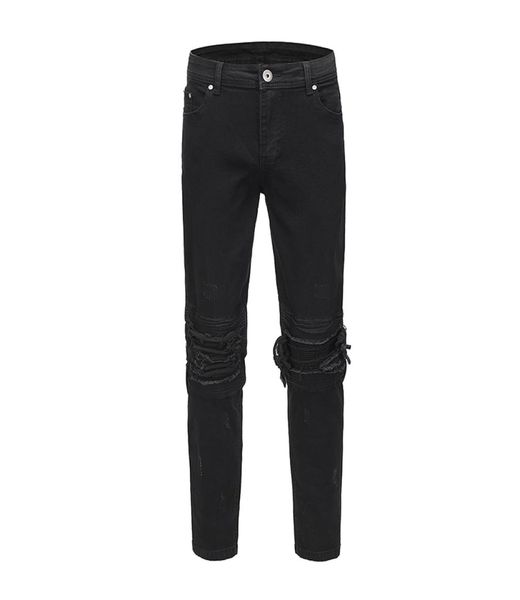 

high street patchwork slim denim pants men039s frayed ripped jeans pants plus size hip hop cargo trousers1872273, Black;brown