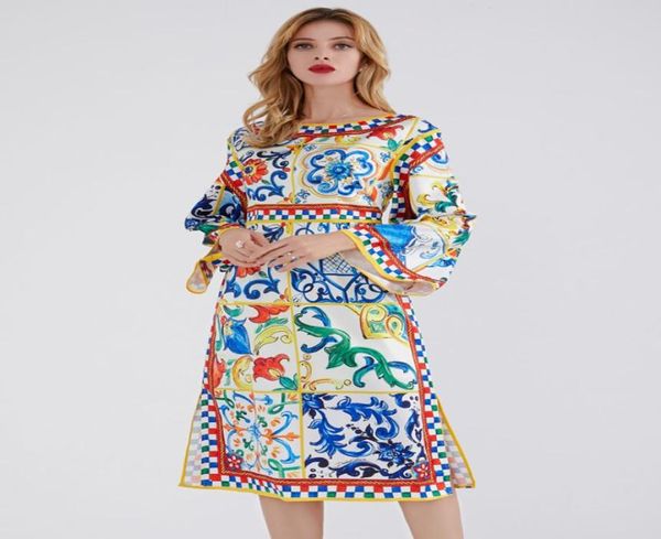 

vintage print women dress elegant long flare sleeve dresses 09k8088547489, Black;gray