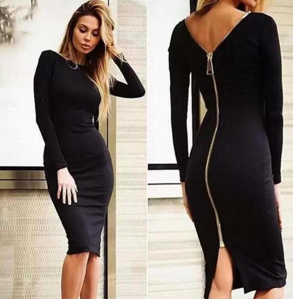 

fashion black long sleeve party dresses women clothing back full zipper robe femme pencil tight dress7621841, Black;gray