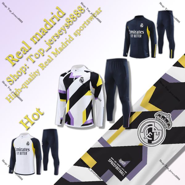 

2023 2024 real madrid kids kit tracksuit training suit vini jr bellingham 23/24 real madrid men football camavinga sportswear chandal futbol, Black