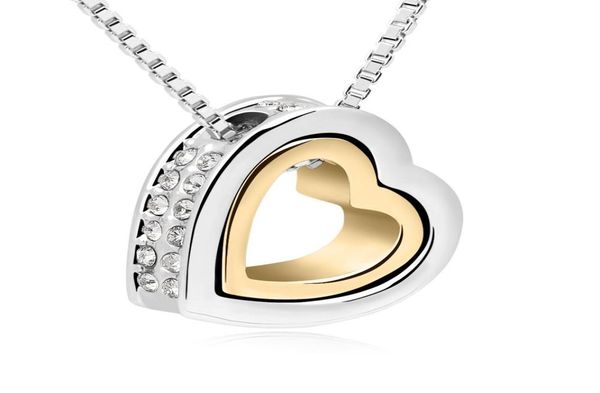 

double heart necklaces pendants crystal necklace made with elements crystals from gifts for valentine039s day silver gold plate5415230
