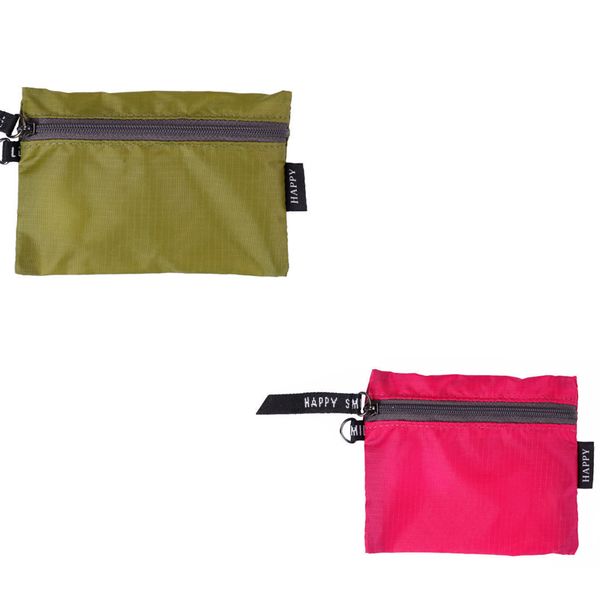 

dhl300pcs coin purses polyester solid waterproof lighten protable ear line short storage bag green red, Red;black