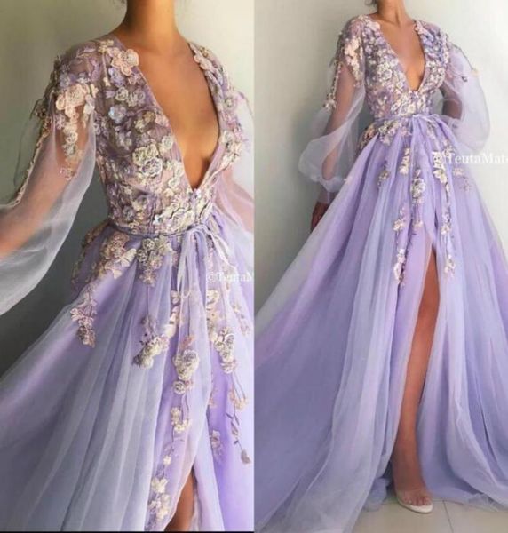 

2020 lilac prom dresses v neck lace appliqued floor length long sleeve evening dress a line custom made special occasion gowns2176401, Black;red