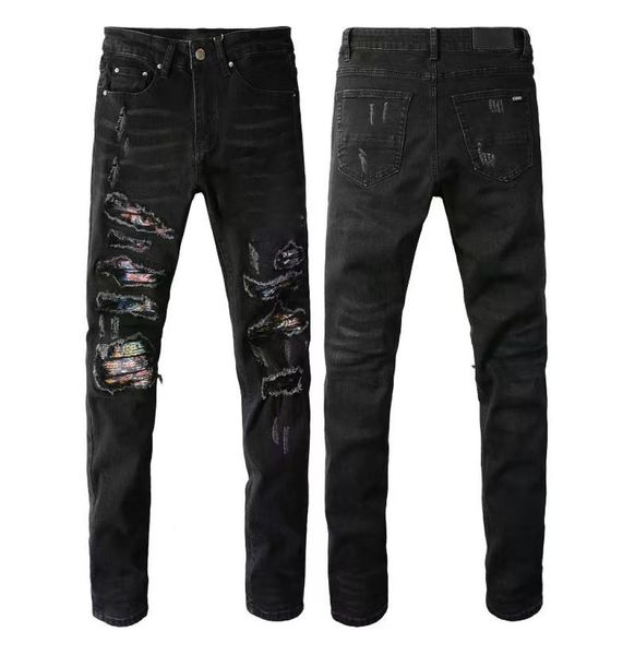 

designer jeans holes jean men embroidery quilting ripped woman trendy brand fashion straight pants distrressed patchwork jeans for3353427, Blue