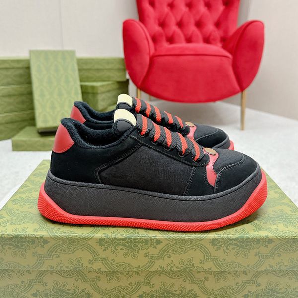 

screener platform shoes casual designer sneaker canvas flatform tennis thick bottom sporty trainer for men women leather suede 36-45, Black