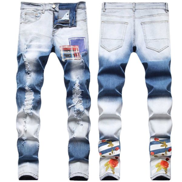 

men's jeans autumn regular mid waist washed blue bullet youth pants denim