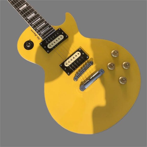 

yellow electric guitar, silver hardware, 22 wires, customizable electric guitar