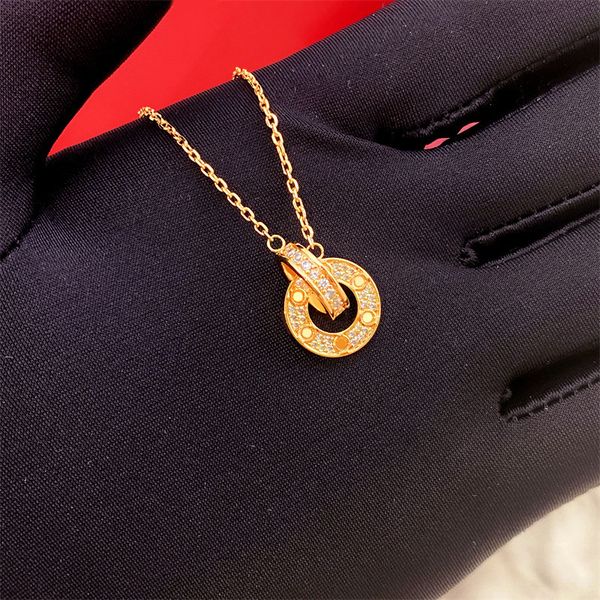 

pendant necklaces two circle with diamond all stars titanium steel designer for women luxury jewlery gifts woman girl gfts gold silver gold