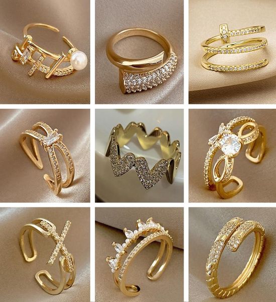 

new silver gold geometric flash diamond open ring fashion personality index finger ring women039s party jewelry gift1180089