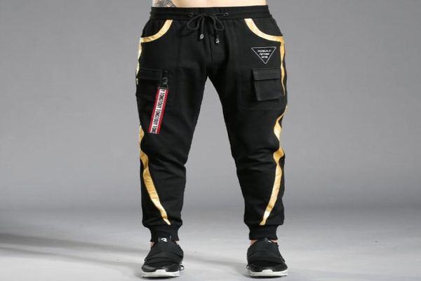 

2435 hip hop sweatpants for men cotton high street high waist gold striped black skinny joggers mens streetwear plus size man3445760