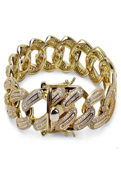 

21mm miami cuban link bracelet gold silver color plated iced out micro pave zircon men039s bracelet for women n1992098744, Black