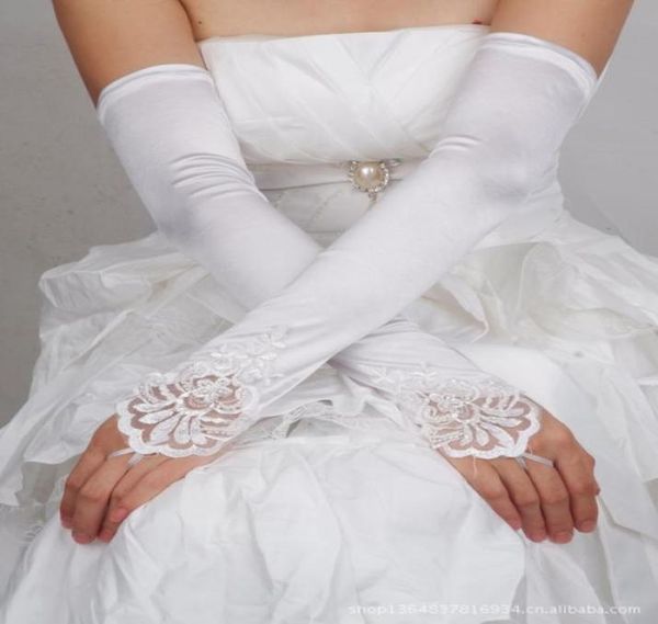 

15quot 21quot long bridal gloves fashion generous beading fingerless bride accessories wedding glvoes flapper evening opera s8962525, White