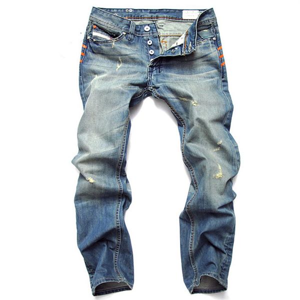 

2016 new fashion men slim casual pants elastic men's trousers light blue quality fit loose cotton denim jeans for men277j