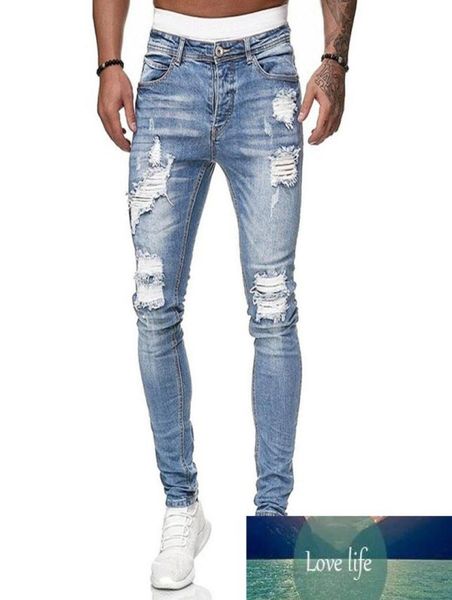 

new fashion streetwear mens jeans destroyed ripped design pencil ankle skinny men full length hole jeans4522887, Blue