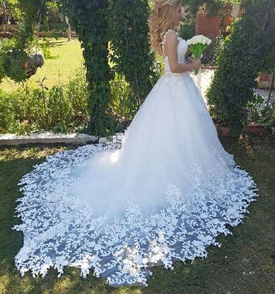 

vestidos de novia lace wedding dresses sweetheart lace applique with train bridal gowns new7832984, White
