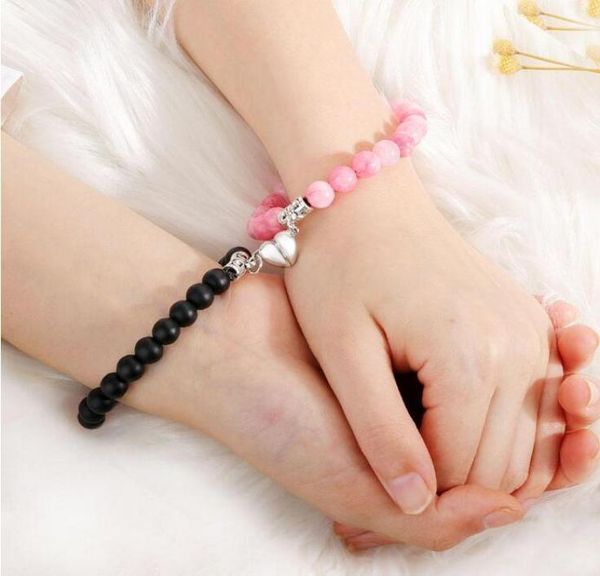 

2pcsset magnetic distance bead strands bracelet couple minimalist heart lovers matching friendship bracelets for women3423357, Black