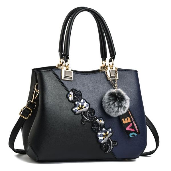 

lady handbags designer bags tote bag hairball pu leather large embroidery red handbag black totes luxury crossbody messenger woman fashion t