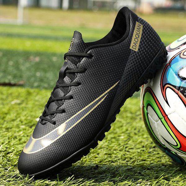 

athletic outdoor men's football boots professional society football boot outdoor sports kids turf soccer shoes children's training, Black