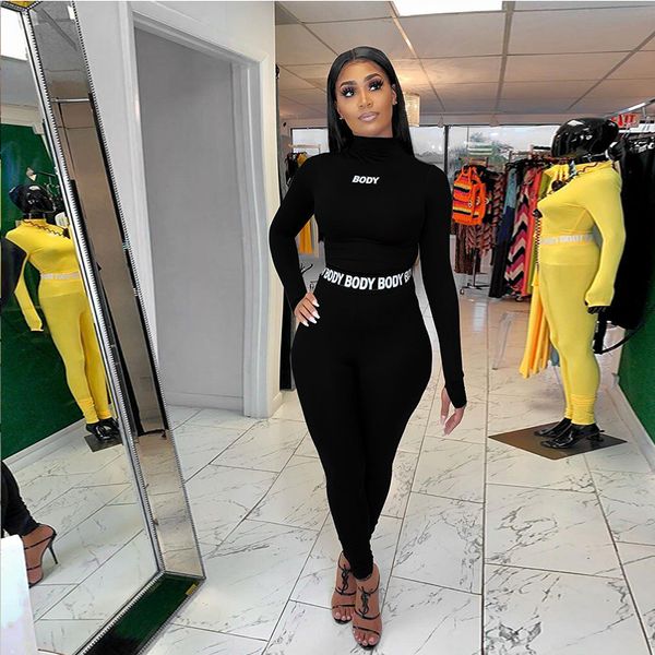 

womens two piece pants women sports fitness set long sleeve slim fit crop high waist female bodycon pant outfits streetwear 230818, White