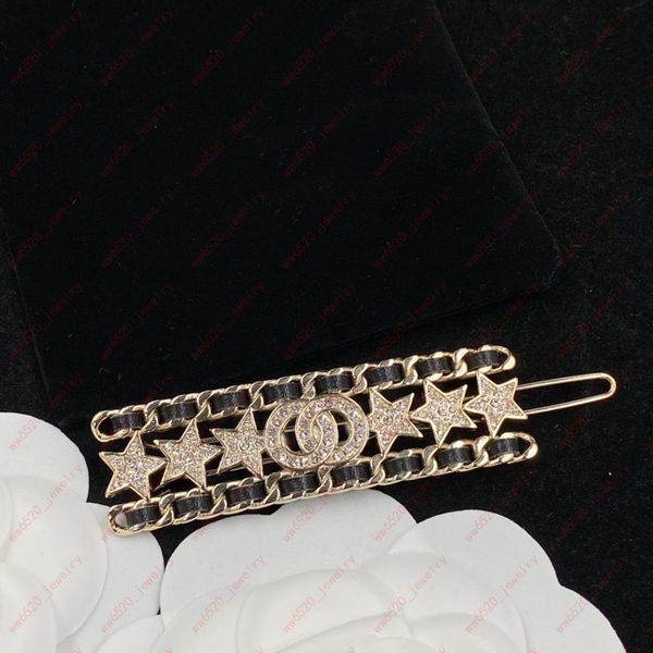 

designer jewelry leather woven metal embed zircon star shape and alphabet hair clips & barrettes, stylish ladies side clips, christmas, vale, Golden;silver