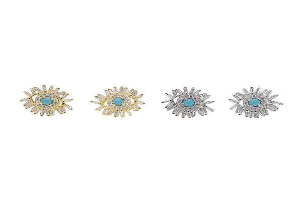 

baguette cz firework evil eye stud earring pave cubic zirconia turquoise gemstone elegance gorgeous lucky women jewelry4539714, Golden;silver