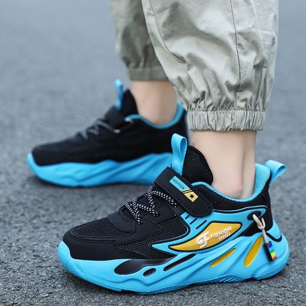 

athletic outdoor children sneakers for boys mesh breathable running sports shoes kids girls flat casual shoes optional leather big size 40 2, Black