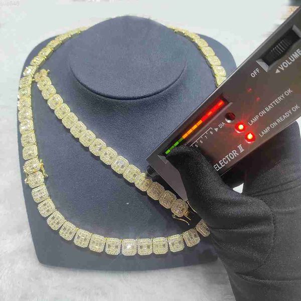 

clustered bagutte emerald cut moissanite tennis chain 925 sterling silver tennis necklace