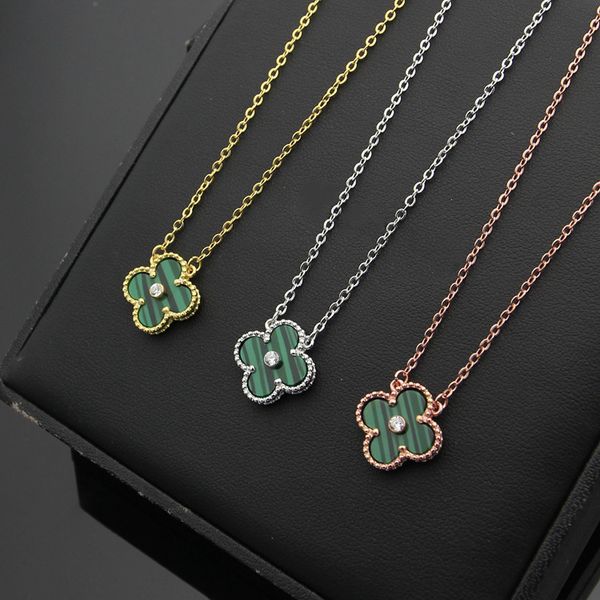 

green color shell women luxury designer necklace single diamond flower pendant brass necklace wholesale, Silver