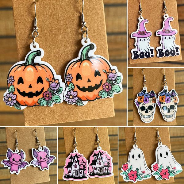 

halloween cute pumpkin ghost little bat skeleton castle earrings, Silver