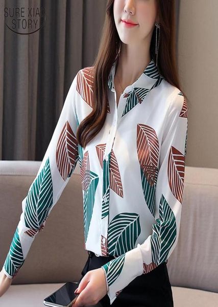 

korean new loose office lady blouse women 2021 long sleeve print chiffon shirt women and blouses blusas mujer de moda 106175336907, White