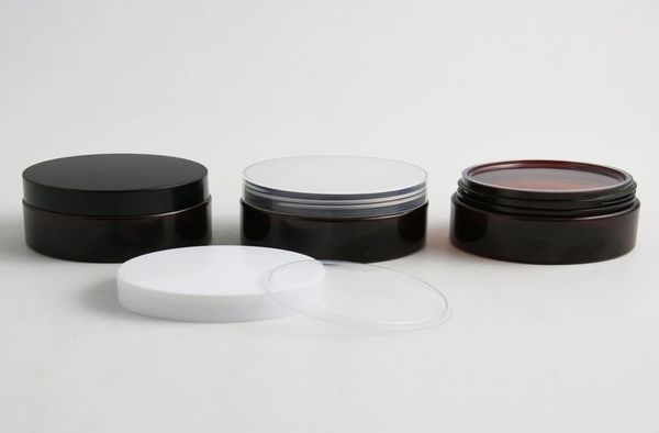 

24 x 100g empty amber cosmetic cream containers cream jars 100cc 100ml for cosmetics packaging plastic bottles with plastic cap1860074