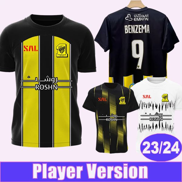 

2023 24 al ittihad saudi club player version mens soccer jerseys #9 benzema home away 3rd football shirt short sleeve aldult uniforms, Black;yellow