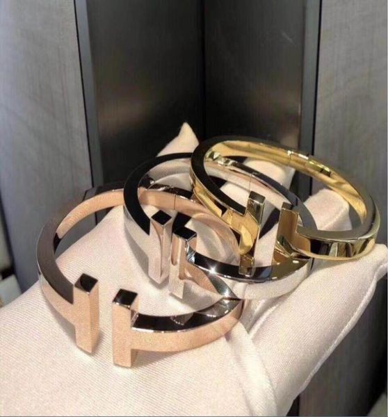 

luxury titanium steel double open bracelets spring love bracelet for women brand letter bangle7359798, Black