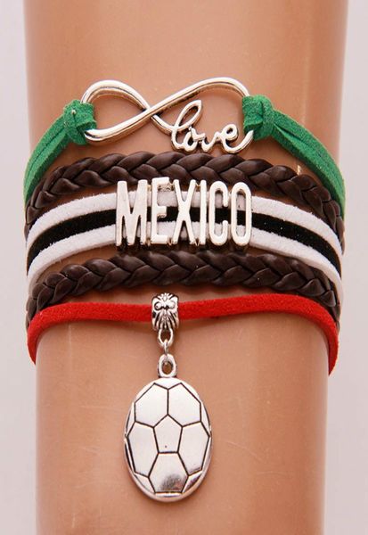 

infinity love mexico bracelets bangles soccer charm braided leather bracelet jewelry for women men drop 7273421, Golden;silver