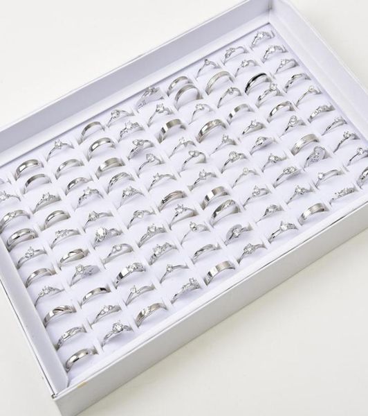 

women039s fashion 50pcslots silver crystal copper band rings for women wedding engagement party jewelry7476211