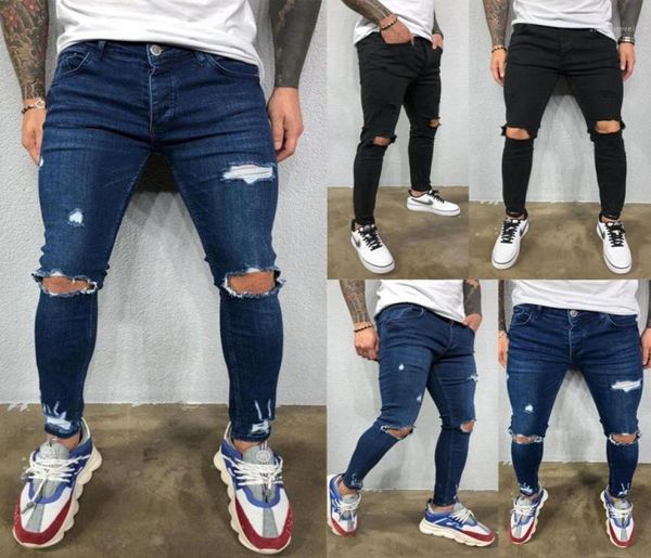 

fashion men skinny jeans rip slim fit pant denim stretch long men039s9144908, Blue